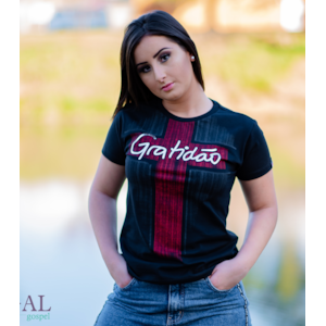 Baby Look Gratidão | Preta | Pecado Zero | GG