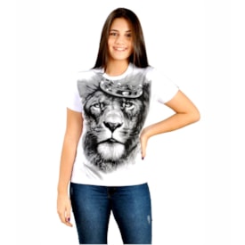 Baby Look Leão Coroa Preta | Branca | Pecado Zero | GG