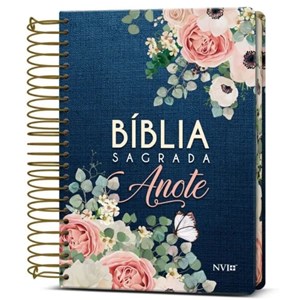 Bíblia Anote Espiral Flores Jeans | NVI | Letra Normal | Com Espaço Para Anotações