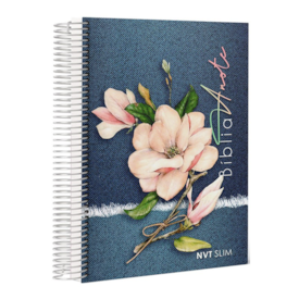 Segunda imagem do produto Bíblia Anote Slim | NVT | Capa Espiral Jeans Magnólia