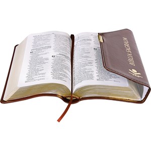 Bíblia Carteira | Letra Normal | ARA | Capa Luxo Couro Marrom / Botão
