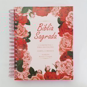 Segunda imagem do produto Bíblia com Espaço para Anotações | ARC | Letra Normal | Harpa e Abas | Floral Rosa Espiral