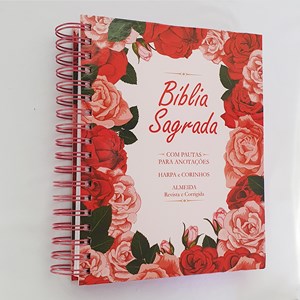 Bíblia com Espaço para Anotações | ARC | Letra Normal | Harpa e Abas | Floral Rosa Espiral