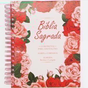 Bíblia com Espaço para Anotações | ARC | Letra Normal | Harpa e Abas | Floral Rosa Espiral
