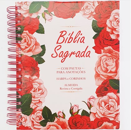 Bíblia com Espaço para Anotações | ARC | Letra Normal | Harpa e Abas | Floral Rosa Espiral