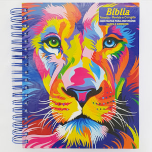Bíblia com Espaço para Anotações | ARC | Letra Normal | Harpa e Abas | Leão Aquarela Espiral