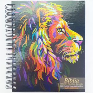 Bíblia com Espaço para Anotações | ARC | Letra Normal | Harpa e Abas | Leão Pintura Perfil Espiral