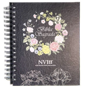 Bíblia com Espaço para Anotações | NVI | Letra Normal | Contorno Rosas Preta