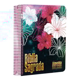 Bíblia com Pautas para Anotações | ARC | Harpa e Corinhos | Letra Normal | Capa Dura Espiral Floral Magenta