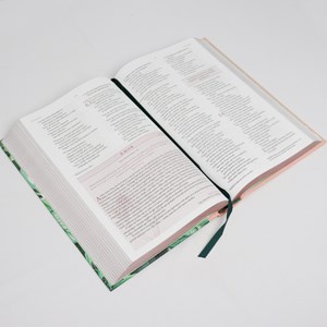 Bíblia Da Mulher De Fé | NVI | Letra Normal | Capa Dura Tecido Rosa e Folhagem