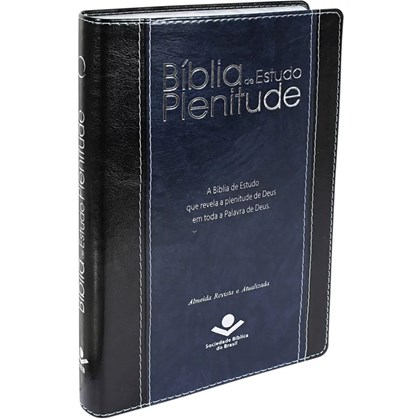 Bíblia de Estudo Plenitude | Letra Normal | ARA | Capa Couro Preta e Azul | c/ Índice