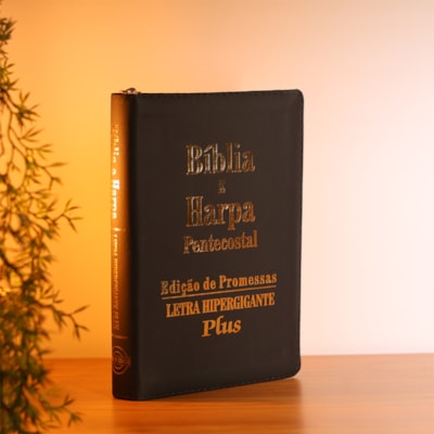 Segunda imagem do produto Bíblia e Harpa Preta  | ARC | Letra Hipergigante Plus | Edição de Promessas | Com Índice e Zíper