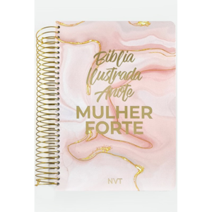 Bíblia Ilustrada Anote Mulher Forte | NVT | Capa Espiral Mármore Rosa