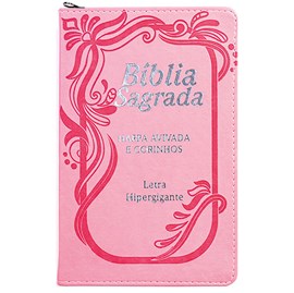 Bíblia Letra Hipergigante | Capa PU Zíper Com Índice | Rosa