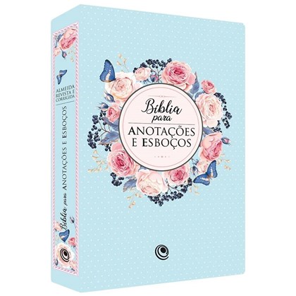 Bíblia para Anotações e Esboços | ARC | Capa Luxo Floral Azul