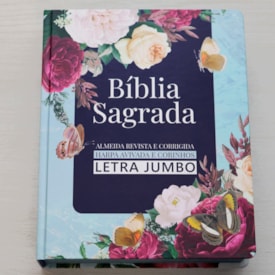 Segunda imagem do produto Bíblia Sagrada | ARC | Harpa Avivada e Corinhos | Jumbo | Capa Dura Azul com Flores