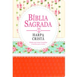 Bíblia Sagrada | ARC | Letra Gigante | Harpa Cristã | Capa Brochura Floral Vermelha