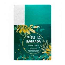 Bíblia Sagrada | ARC | Letra Gigante | Harpa Cristã | Capa Luxo Floral Verde e Branco