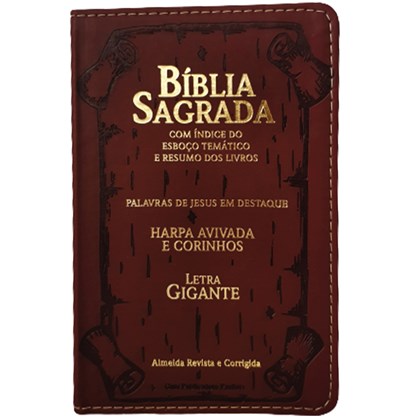 Bíblia Sagrada | ARC | Letra Gigante | PJD | Harpa Avivada e Corinhos | Capa Luxo PU Marrom