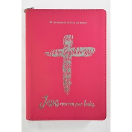 Bíblia Sagrada | ARC | Letra Grande | Capa Luxo Cruz Pink c/ Ziper