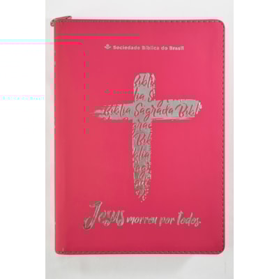 Bíblia Sagrada | ARC | Letra Grande | Capa Luxo Cruz Pink c/ Ziper