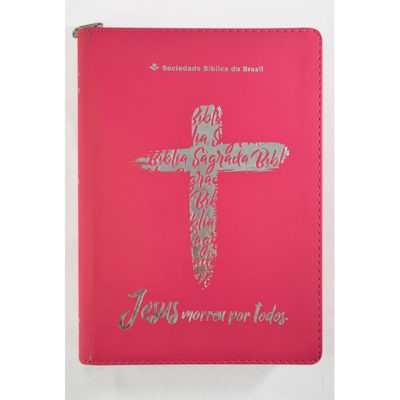 Segunda imagem do produto Bíblia Sagrada | ARC | Letra Grande | Capa Luxo Cruz Pink c/ Ziper