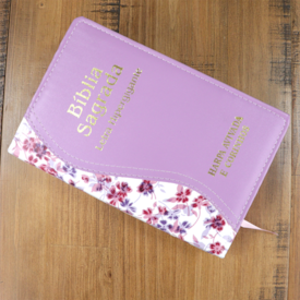 Segunda imagem do produto Bíblia Sagrada | ARC | Letra Hipergigante | Capa Luxo Bicolor Lilás | Harpa Avivada e Corinhos