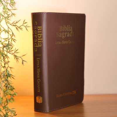 Segunda imagem do produto Bíblia Sagrada | ARC | Letra Hipergigante | Capa Luxo Marrom | Harpa Celestial 774