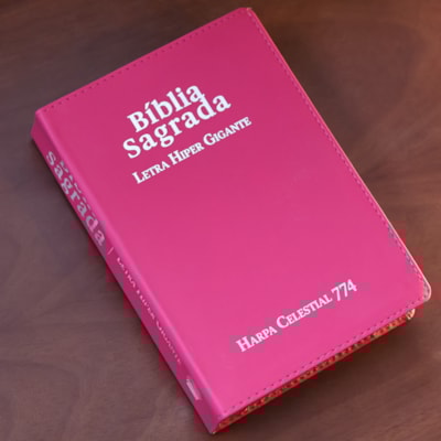 Segunda imagem do produto Bíblia Sagrada | ARC | Letra Hipergigante | Capa Luxo Pink | Harpa Celestial 774