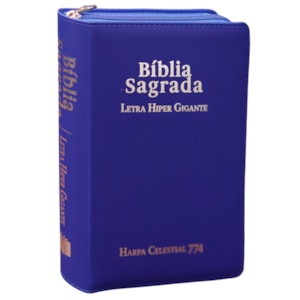 Bíblia Sagrada C/ Zíper | ARC | Letra Hipergigante | Capa Luxo Azul | Harpa Celestial 774