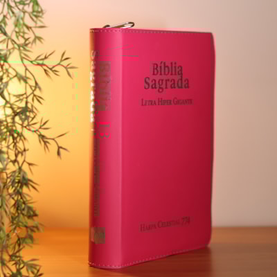 Segunda imagem do produto Bíblia Sagrada C/ Zíper | ARC | Letra Hipergigante | Capa Luxo Pink | Harpa Celestial 774