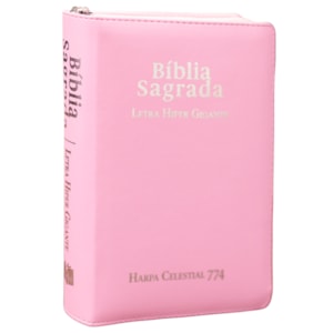 Bíblia Sagrada C/ Zíper | ARC | Letra Hipergigante | Capa Luxo Rosa | Harpa Celestial 774