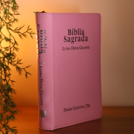 Segunda imagem do produto Bíblia Sagrada C/ Zíper | ARC | Letra Hipergigante | Capa Luxo Rosa | Harpa Celestial 774