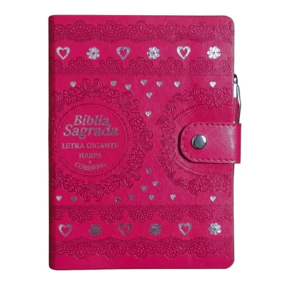 Bíblia Sagrada Carteira Grande | ARC | Letra Gigante | Harpa Avivada e Corinhos | Capa Pink