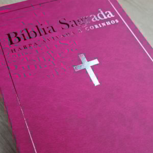 Segunda imagem do produto Bíblia Sagrada com Harpa Avivada e Corinhos | ARC | Letra Hipergigante | Capa Semiflexível Pink