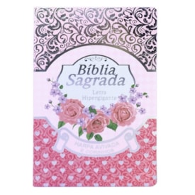 Bíblia Sagrada com Harpa Avivada e Corinhos | Letra Hipergigante | ARC | Luxo Laminada Rosa