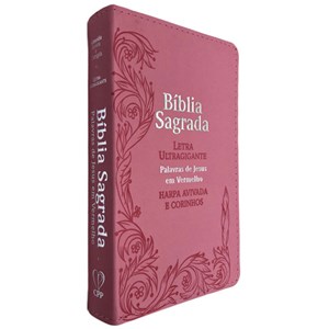 Bíblia Sagrada Com Harpa Avivada e Corinhos | Letra Ultragigante | ARC | PU Rosa Lírios Luxo