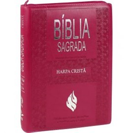 Bíblia Sagrada com Harpa Cristã | Letra Grande | ARC | Pink Couro / Zíper | c/ Índice
