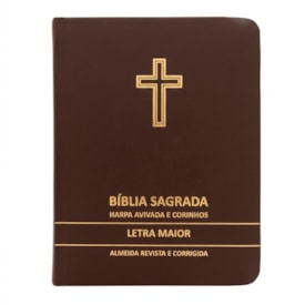Bíblia Sagrada Cruz Marrom Média | ARC | Letra Maior | Harpa Avivada e Corinhos | Capa Premium Luxo