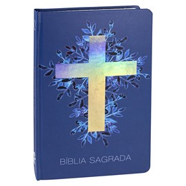 Bíblia Sagrada Cruz Prata | Letra Normal | ARA | Capa Dura Azul