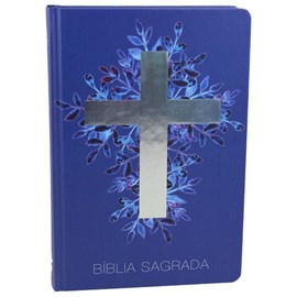 Bíblia Sagrada Cruz Prata | Letra Normal | NAA | Capa Dura Azul