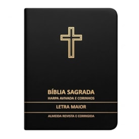 Bíblia Sagrada Cruz Preta Média | ARC | Letra Maior | Harpa Avivada e Corinhos | Capa Premium Luxo
