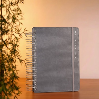 Segunda imagem do produto Bíblia Sagrada Espiral | NVI | Espaço Para Anotações | Capa Dura Cinza Com Elástico