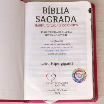 Segunda imagem do produto Bíblia Sagrada Floral Margarida | ARC | Hipergigante | Harpa Avivada e Corinhos | Capa Luxo Pink | Com Índice