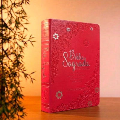 Segunda imagem do produto Bíblia Sagrada Floral Margarida | ARC | Hipergigante | Harpa Avivada e Corinhos | Capa Luxo Vermelho