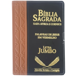 Bíblia Sagrada Harpa Avivada e Corinhos | ARC | Letra Jumbo | Índice | Bicolor Marrom e Preta