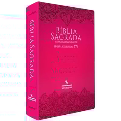 Bíblia Sagrada Harpa Celestial 774 | ERC | Letra Extra Gigante | Capa Pink Floral