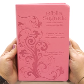 Segunda imagem do produto Bíblia Sagrada Harpa Celestial 774 | ERC | Letra Extra Gigante | Capa Rosa Arabesco