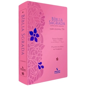 Bíblia Sagrada Harpa Celestial 774 | ERC | Letra Extra Gigante | Capa Rosa Flor Azul