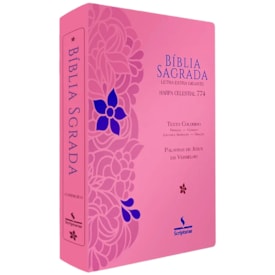 Bíblia Sagrada Harpa Celestial 774 | ERC | Letra Extra Gigante | Capa Rosa Flor Azul